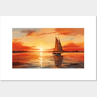 Sailboat at Sunset Watercolor Posters and Art